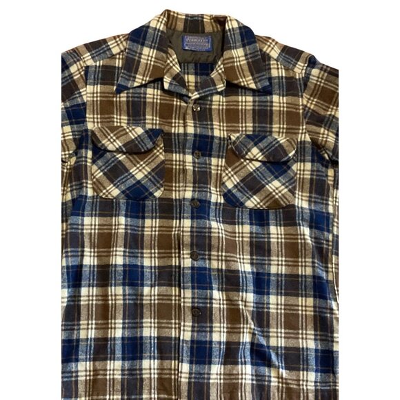 Vtg Pendleton Board Shirt M Virgin Wool Plaid Loop Collar Long Sleeve Shacket - Picture 2 of 4